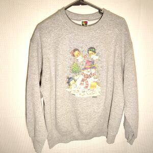Vintage Giordano Art Christmas Sweatshirt Large Gray Snowman Holiday 90s USA